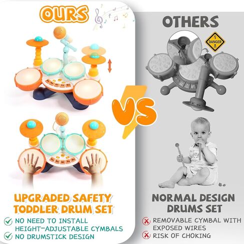 مجموعة طبول للأطفال مجموعة طبول للأطفال الصغار من 1 إلى 3 ألعاب موسيقية مع ميكروفون للأطفال الصغار ألعاب لعمر سنة واحدة للأولاد والبنات هدايا عيد الميلاد الأولى تضيء لعبة تعليمية للأعمار من 1 إلى 3 سنوات (لون عشوائي) in Kuwait