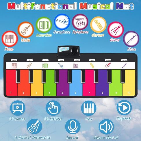 بساط البيانو، M SANMERSEN، بساط البيانو للأطفال الصغار مع 28 صوتًا موسيقيًا، لوحة مفاتيح موسيقى البيانو، ألعاب تنموية للأطفال، ألعاب تعليمية لعمر 1 2 3 4 5 سنوات من الفتيات والأولاد وأعياد الميلاد in Kuwait