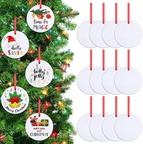 ايليكلاند 12 قطعة من الحلي السيراميك التسامي الفارغة مع شريط، اقراص سيراميك معلقة لعيد الميلاد، حلي فارغة مستديرة غير مكتملة، ديكور عيد الميلاد المعلق، ديكورات اشجار الكريسماس in Kuwait