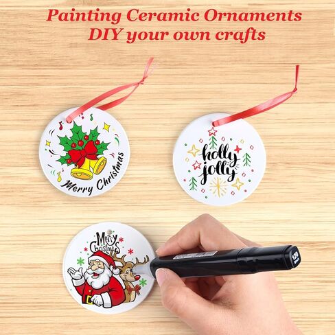 ايليكلاند 12 قطعة من الحلي السيراميك التسامي الفارغة مع شريط، اقراص سيراميك معلقة لعيد الميلاد، حلي فارغة مستديرة غير مكتملة، ديكور عيد الميلاد المعلق، ديكورات اشجار الكريسماس in Kuwait