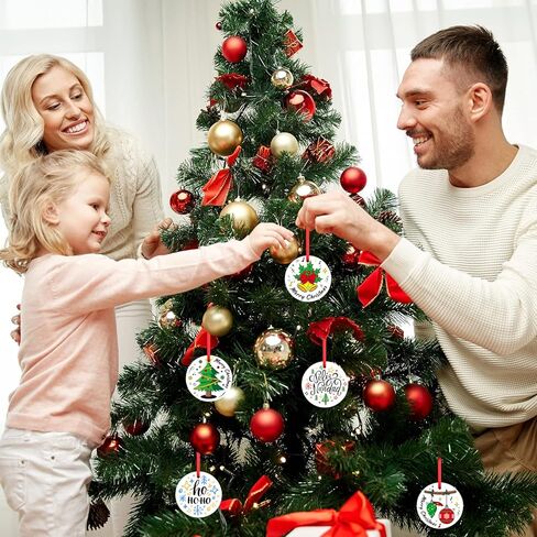 ايليكلاند 12 قطعة من الحلي السيراميك التسامي الفارغة مع شريط، اقراص سيراميك معلقة لعيد الميلاد، حلي فارغة مستديرة غير مكتملة، ديكور عيد الميلاد المعلق، ديكورات اشجار الكريسماس in Kuwait