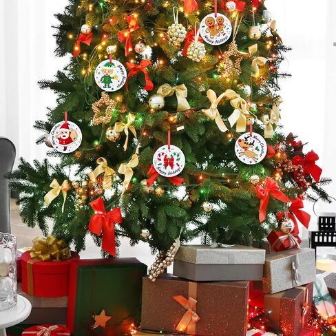 ايليكلاند 12 قطعة من الحلي السيراميك التسامي الفارغة مع شريط، اقراص سيراميك معلقة لعيد الميلاد، حلي فارغة مستديرة غير مكتملة، ديكور عيد الميلاد المعلق، ديكورات اشجار الكريسماس in Kuwait