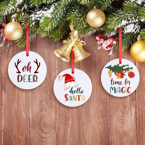 ايليكلاند 12 قطعة من الحلي السيراميك التسامي الفارغة مع شريط، اقراص سيراميك معلقة لعيد الميلاد، حلي فارغة مستديرة غير مكتملة، ديكور عيد الميلاد المعلق، ديكورات اشجار الكريسماس in Kuwait