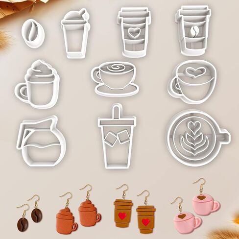 Tuitessine القهوة الطين القواطع عدة 10 قطع البوليمر الطين القرط صنع أدوات القهوة القدح كأس فنجان الشوكولاته الساخنة الطين النقش شكل قطع الكاكاو Lette الخريف المجوهرات النمذجة DIY لوازم in Kuwait