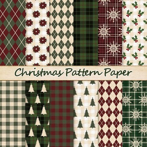 Whaline 24Pcs Christmas Pattern Paper Christmas Tree Snowflake Plaid Scrapbook Specialty Paper Double Sided Decorative Craft Paper For DIY Card Making Photo Album Decor, 11.8 x 11.8 Inch in Saudi Arabia
