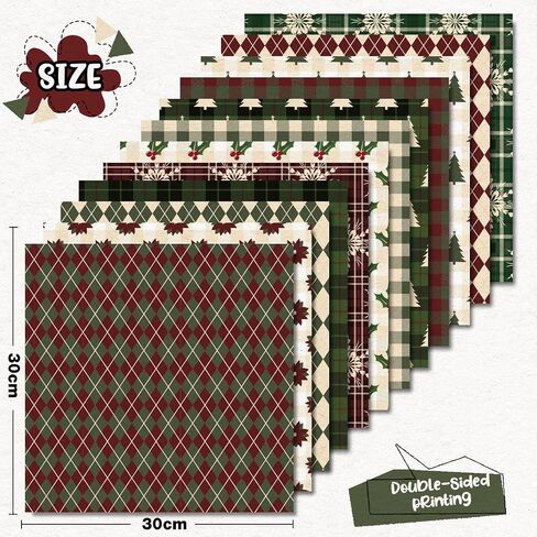 Whaline 24Pcs Christmas Pattern Paper Christmas Tree Snowflake Plaid Scrapbook Specialty Paper Double Sided Decorative Craft Paper For DIY Card Making Photo Album Decor, 11.8 x 11.8 Inch in Saudi Arabia