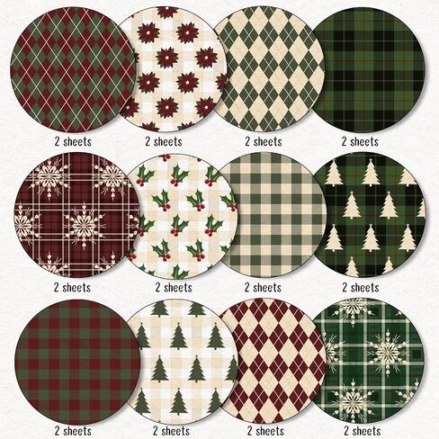 Whaline 24Pcs Christmas Pattern Paper Christmas Tree Snowflake Plaid Scrapbook Specialty Paper Double Sided Decorative Craft Paper For DIY Card Making Photo Album Decor, 11.8 x 11.8 Inch in Saudi Arabia