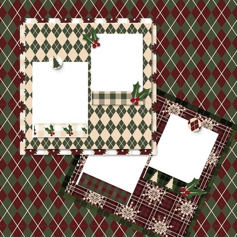 Whaline 24Pcs Christmas Pattern Paper Christmas Tree Snowflake Plaid Scrapbook Specialty Paper Double Sided Decorative Craft Paper For DIY Card Making Photo Album Decor, 11.8 x 11.8 Inch in Saudi Arabia