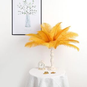 Bseash Natural Ostrich Feathers Bulk 12-14 inches (30-35cm) for Wedding Party Centerpieces, Flower Arrangement and Home Decoration (Gold 20pcs)
