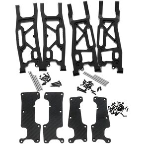 Rcarmumb Suspension Arms Upgrades Part for 1/8 Sledge 4WD #95076-4, 4pcs Aluminum Front Rear Swing Arm Hops Up w/Carbon Fibre Dust-Proof Protection Plate,Black