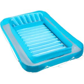 Inflatable Tanning Pool Lounge Float | Personal Pool Lounger | Tanning Pool with Pillow | Inflatable Tanning Bed | Tanning Pool Bed (Blue) | 13 Years+