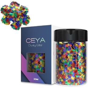 Ceya 3D Star 5mm Confetti Glitter, 1.6oz/ 47g Gold Christmas Chunky Glitter Resin Sparkle Flakes Iridescent Halloween Nail Sequin for Crafts Tumblers, DIY Nail, Mold Art, Birthday Party Festival Decor in Kuwait