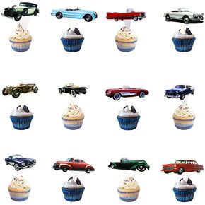 Classic Cars 24 pcs Cupcake Toppers, 1950's Convertible Vintage Car Theme Party Supplies Favors,Cake Picks For Birthday Anniversary Wedding Engagement Party Decorations in Saudi Arabia