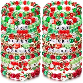 Huquary 32 Pcs Christmas Beaded Bracelets Snowflake Boots Snowman Bell Bracelets Charms Bracelets Rope Stretch Bracelets Bulk Holiday Jewelry Gifts for Women Girls Kids Friendship Xmas Party Festive in Saudi Arabia