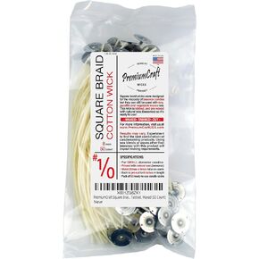 PremiumCraft Square Braid Cotton Candle Wick - #1/0, Tabbed, Waxed (50 Count) in Kuwait