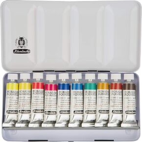 Schmincke - HORADAM® AQUARELL Color Box, 10 x 15 ml Tubes, Basic Assortment, 74510097, Metal Box, Painting Set, Finest Premium Watercolors in Kuwait