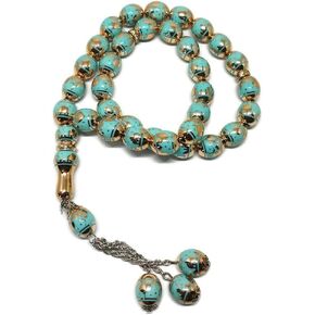 Muslim Tasbih 33 Rosary Bead AMN-276 Islam Prayer dhikr Misbaha with Masjid Image Printed on Laser Crystal Stone Beads Islamic Religion Eid Ramadan Gift (Green)