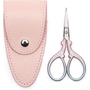 3.6 inch Small Sewing Scissors, Crochet Scissors,Travel scissors,Mini scissors in a pouch, Small Scissors All Purpose with leather sheath cover,color BLACK flower