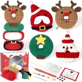 مجموعات كروشيه عيد الميلاد من HUAKENER، مجموعة كروشيه للمبتدئين مع دروس فيديو خطوة بخطوة، تعلم مجموعات الكروشيه للبالغين والأطفال، لوازم حرفية DIY لديكور عيد الميلاد والهدايا (40%+ غزل) in Kuwait
