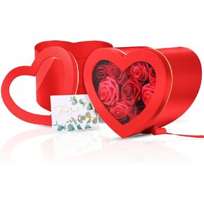 Zonon Heart Shaped Flower Box with Clear Lid Double Layer Rotating Flower Bouquet Packing Box with Paper Card Raffia for Mother's Day Arrangements Luxury Florist Delivery Gift(Black) in Kuwait
