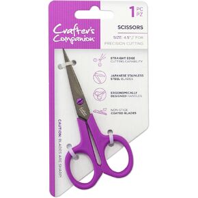 Crafter's Companion Sharp Craft Scissors For Adults - Japanese Precision Stainless Steel Blades - Non-Stick Teflon Coated - Ergonomic Design - Perfect for Paper, Card, Felt and Fabric -(4.5 Inch)