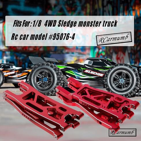 Suspension Arms Upgrades Part for 1/8 Sledge 4WD #95076-4, 4pcs Aluminum Front Rear Swing Arm Hops Up w/Carbon Fibre Dust-Proof Protection Plate,Red in Kuwait