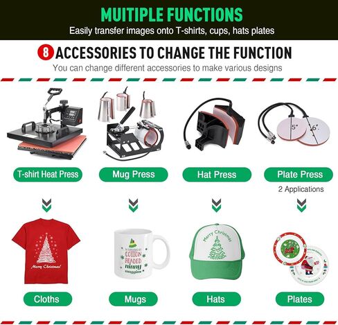 ماكينة ضغط حراري 8 في 1 من Slendor مقاس 15 × 15 بوصة، تأرجح 360 درجة بعيدًا، آلة ضغط تي شيرت رقمية متعددة الوظائف، مجموعة تصعيد نقل الحرارة للقمصان والأكواب وغطاء لوحة القبعة in Kuwait