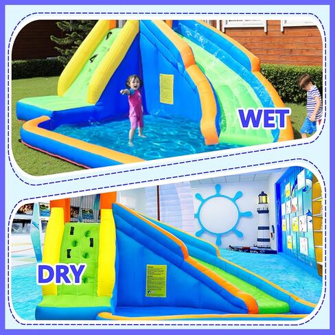 Doctor Dolphin Inflatable Bounce House Water Slide, Bouncy House with Slide, Water Bounce House with Waterslide, Water Park for Wet and Dry(Blower Included) in Kuwait