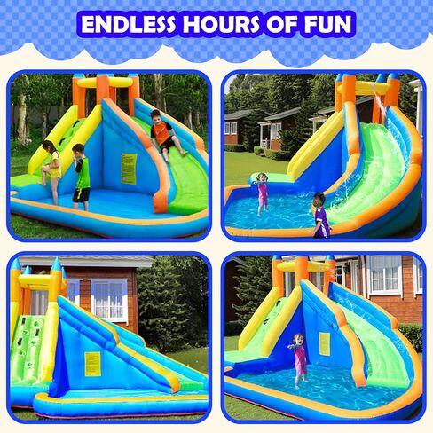 Doctor Dolphin Inflatable Bounce House Water Slide, Bouncy House with Slide, Water Bounce House with Waterslide, Water Park for Wet and Dry(Blower Included) in Kuwait