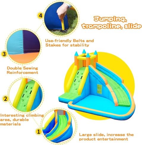 Doctor Dolphin Inflatable Bounce House Water Slide, Bouncy House with Slide, Water Bounce House with Waterslide, Water Park for Wet and Dry(Blower Included) in Kuwait