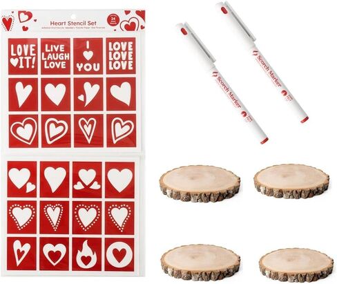 Scorch Marker Date Night DIY Woodburning Bundle, Includes 2 (2mm), 4 Sourwood Wood Slices, Heart Stencil Kit - Perfect for Creating Custom Coasters and Ornaments On Your Special Date in Kuwait