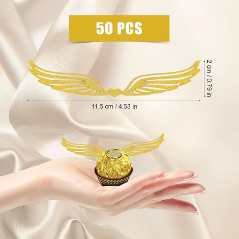 50 قطعة من أغطية الكب كيك ذات الأجنحة الذهبية، ديكور الشوكولاتة بأجنحة سنيتش الذهبية المجوفة مع 50 قطعة من زينة الكيك لأجنحة عيد الميلاد وحفلات الزفاف in Saudi Arabia