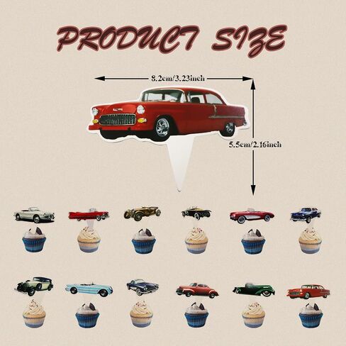 Classic Cars 24 pcs Cupcake Toppers, 1950's Convertible Vintage Car Theme Party Supplies Favors,Cake Picks For Birthday Anniversary Wedding Engagement Party Decorations in Saudi Arabia
