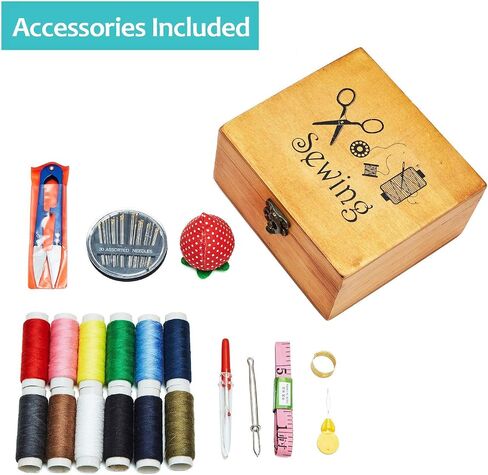 Sewing Kit Basket, Wooden Sewing Box with Accessories, Home Sewing Repair Tool Kit Sewing Starter Kit for Adults Kids in Saudi Arabia