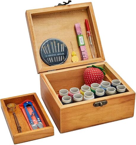 Sewing Kit Basket, Wooden Sewing Box with Accessories, Home Sewing Repair Tool Kit Sewing Starter Kit for Adults Kids in Saudi Arabia