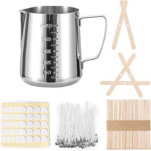 Ziosxin Candle Making Kit, DIY Candle Craft Tools Including 1pcs Wax Melting Pot, 100pcs Candle Wicks, 100pcs Candle Wicks Sticker and 50pcs Candle Wicks Holder in Kuwait