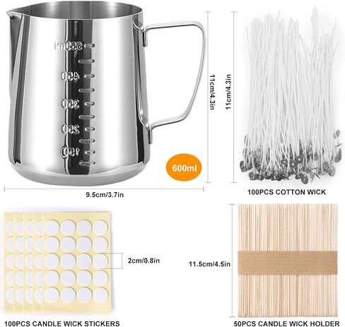 Ziosxin Candle Making Kit, DIY Candle Craft Tools Including 1pcs Wax Melting Pot, 100pcs Candle Wicks, 100pcs Candle Wicks Sticker and 50pcs Candle Wicks Holder in Kuwait