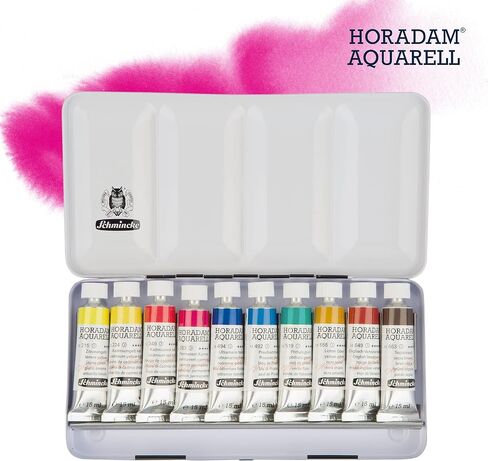 Schmincke - HORADAM® AQUARELL Color Box, 10 x 15 ml Tubes, Basic Assortment, 74510097, Metal Box, Painting Set, Finest Premium Watercolors in Kuwait