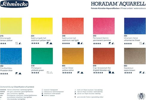 Schmincke - HORADAM® AQUARELL Color Box, 10 x 15 ml Tubes, Basic Assortment, 74510097, Metal Box, Painting Set, Finest Premium Watercolors in Kuwait