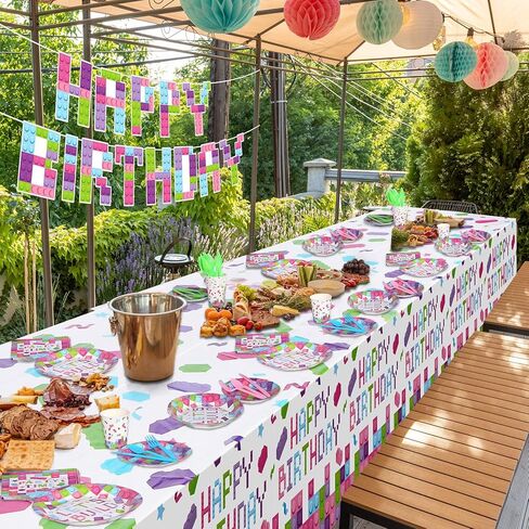 Gejoy 171 قطعة مكعبات بناء لوازم حفلات أعياد الميلاد، مجموعة أدوات المائدة تتضمن أطباق وأكواب وسكاكين وشوك وملاعق ومناديل ومفارش طاولة وراية للفتيات وديكورات حفلات أعياد الميلاد تخدم 24 ضيفًا (كلاسيكي) in Kuwait