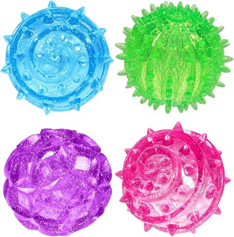 JA-RU Light Up Rubber Spike Balls Fidget Toy (4 Pk) 695-4p | Flashing Lights Bouncing Sensory Ball for Kids. Bulk Fidget Toy, Plus 1 Bouncy Ball. in Saudi Arabia
