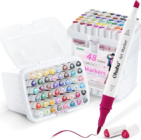 Ohuhu Alcoohol Markers Brush Chisel 48 Colors for Beginner Great Value Pack in Kuwait