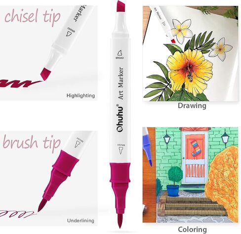 Ohuhu Alcoohol Markers Brush Chisel 48 Colors for Beginner Great Value Pack in Kuwait