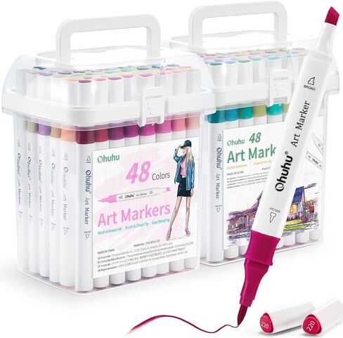 Ohuhu Alcoohol Markers Brush Chisel 48 Colors for Beginner Great Value Pack in Kuwait