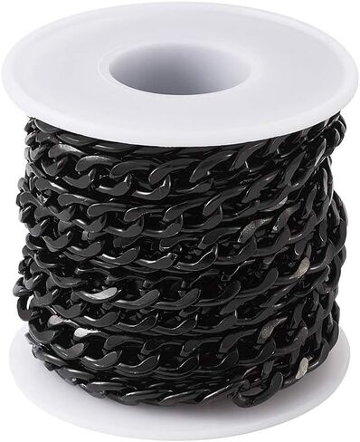 Beadthoven 1 لفة 16.4 قدم سلاسل كبح الألومنيوم 12x7x2mm الأسود الملتوية الروابط كابل قلادة سلسلة غير ملحومة مع بكرة لصنع المجوهرات in Kuwait