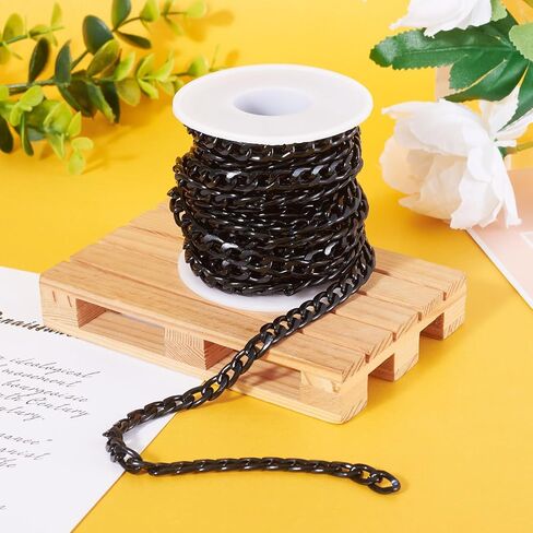 Beadthoven 1 لفة 16.4 قدم سلاسل كبح الألومنيوم 12x7x2mm الأسود الملتوية الروابط كابل قلادة سلسلة غير ملحومة مع بكرة لصنع المجوهرات in Kuwait