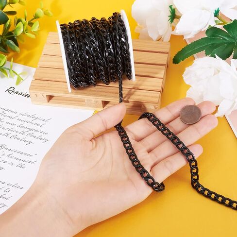 Beadthoven 1 لفة 16.4 قدم سلاسل كبح الألومنيوم 12x7x2mm الأسود الملتوية الروابط كابل قلادة سلسلة غير ملحومة مع بكرة لصنع المجوهرات in Kuwait