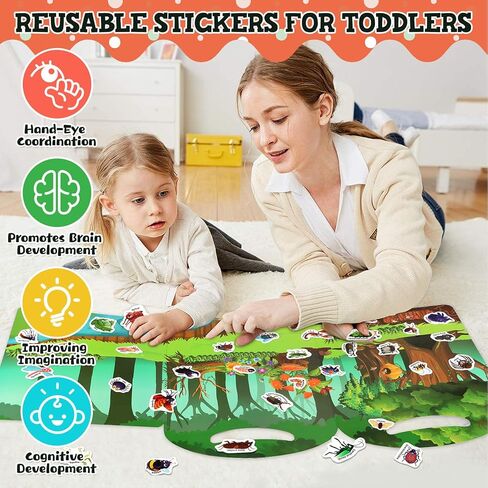 كتاب ملصقات قابل لإعادة الاستخدام من yotoy للأطفال الصغار - كتاب تعليمي تعليمي ملصق جيلي قابل للغسل، ألعاب سفر للأطفال الصغار، هدية للأطفال من سن 2 3 4 5 6 سنوات من البنات والأولاد، ديناصور in Kuwait