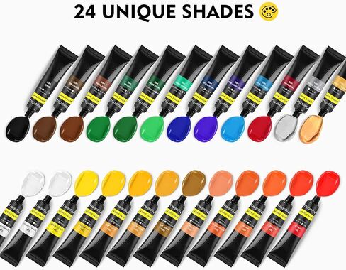 مجموعة طلاء أكريليك ماجيك فلاي 36 قطعة، 24 لونًا (12 مل/0.4 أونصة) مجموعة طلاء أكريليك أصباغ غنية مع 6 فرش طلاء، 3 لوحات قماشية، 1 سكاكين طلاء، 1 لوحة وإسفنجة، هدايا مثالية للمبتدئين والأطفال in Kuwait