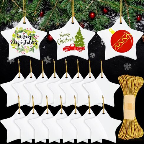 15 Pieces Sublimation Ceramic Ornament Blanks Bulk Pentacle Porcelain Pendants Ceramic Ornament for Christmas Tree DIY Personalized Disc Crafts Decoration in Saudi Arabia